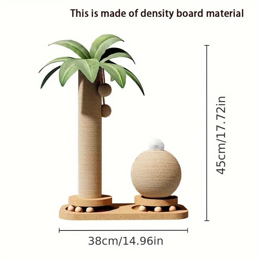 Arbre à Chat Cocotier 2-en-1 – Griffoir Sisal & Bois Massif avec Balles Soldes-ShopOnline
