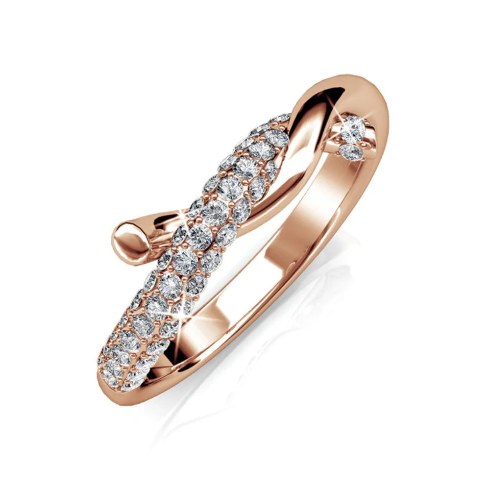Daisini – Bague Criss-Cross 37 Cristaux Swarovski | Laiton Plaqué Or Rose, Design Entrelacé, Mariage & Anniversaire Soldes-ShopOnline