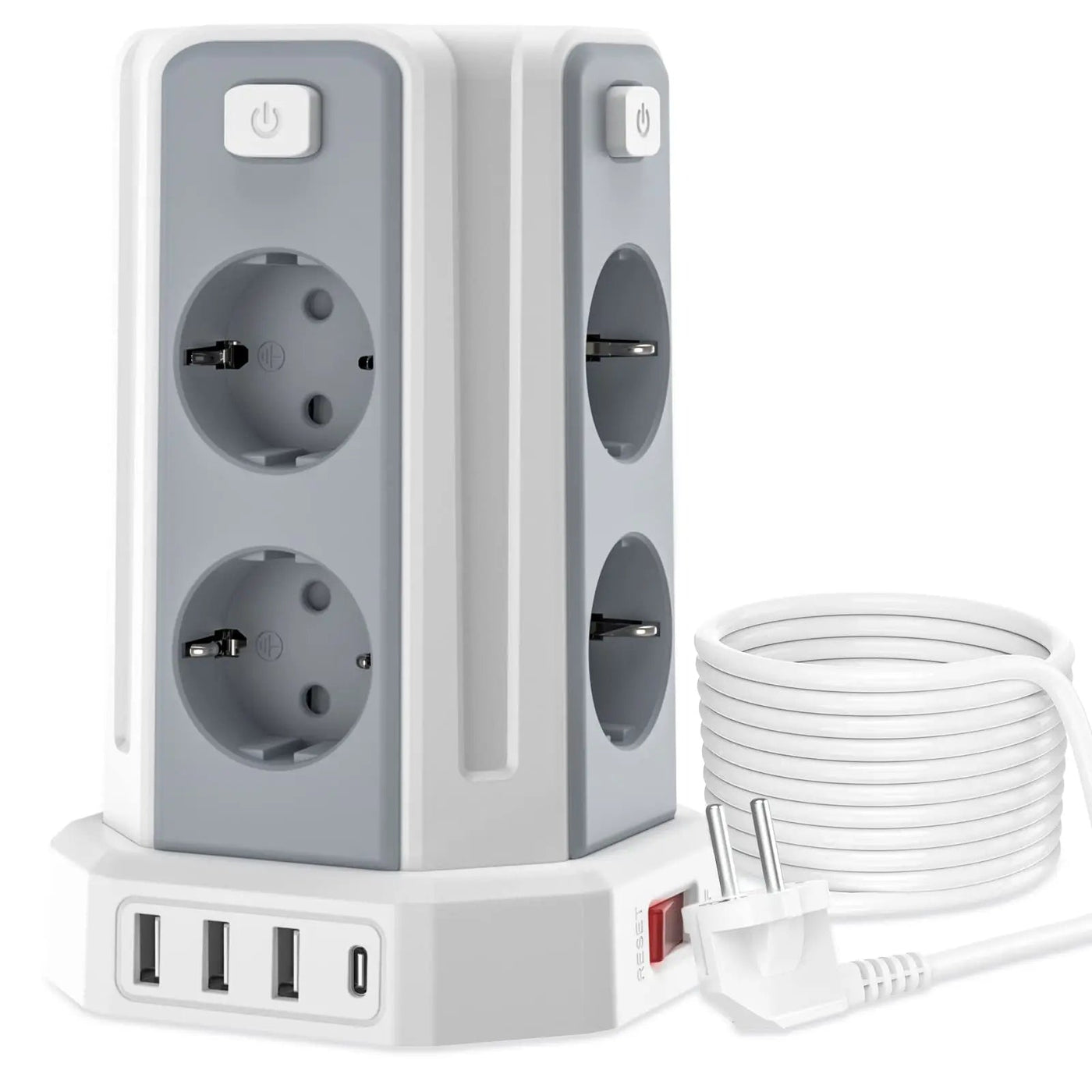 3 Meters Power Strip Power Strip with 8 pads and 3 USB + 1 USB C (2500W/10A) overdrive Protection with Independent Switche Soldes-ShopOnline