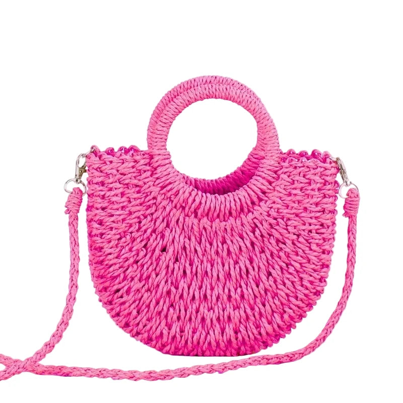 Handwoven Straw Rattan Half-Moon Beach Handbag, Large Capacity Women Summer Hollow Out Shoulder Crossbody Bag, Woven Tote Bag Soldes-ShopOnline