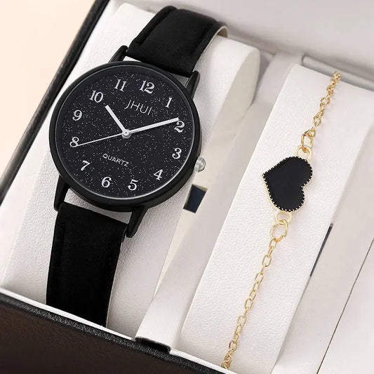 2PCS Fashion Starry Sky Montre à quartz pour femmes Bracelet en cuir Montres-bracelets analogiques Ensemble de bracelet en forme de cœur (sans boîte) filles /femmes idée de cadeaux à Prix Discount - Soldes-ShopOnline