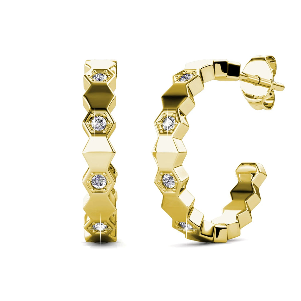 Boucles d’Oreilles Daisini Hexagone – Or Rose & 16 Cristaux Swarovski Soldes-ShopOnline