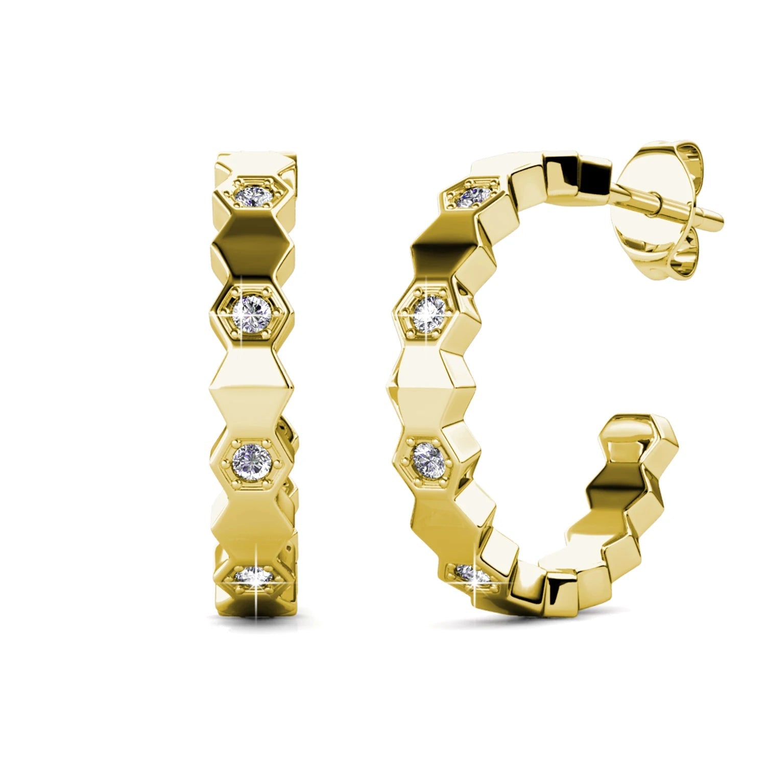 Boucles d’Oreilles Daisini Hexagone – Or Rose & 16 Cristaux Swarovski Soldes-ShopOnline