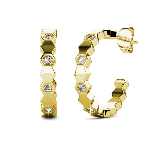 Boucles d’Oreilles Daisini Hexagone – Or Rose & 16 Cristaux Swarovski Soldes-ShopOnline