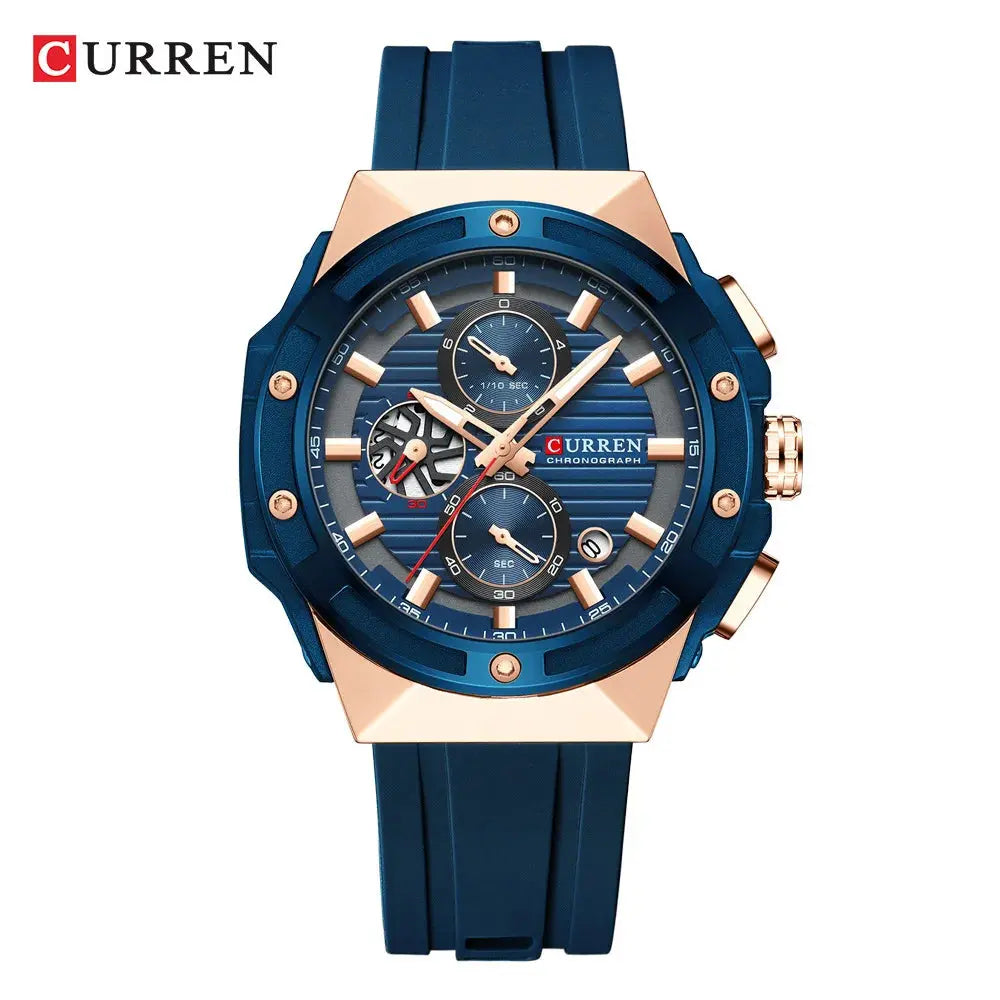 Curren 8462 Montre pour hommes à cadran à rayures en acier de luxe Multifonctionnelle étanche Chronographe lumineux Calendrier Montres pour hommes à Prix Attractif - Soldes-ShopOnline