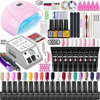 Nail Gel Kit With LED Nail Light Dryer Nail Drill Machine Poly Nail Extension Gel Varnish Kit Soak Off Polish Manicure Tools Kit Soldes-ShopOnline