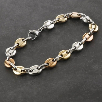 Bracelet Chaîne Homme 9mm Acier Inoxydable - Hip Hop Bicolore Soldes-ShopOnline
