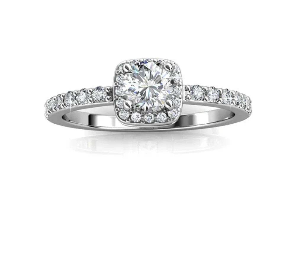Daisini Cushion-cut Crystal Ring Embellished with Swarovski Crystals Exquisite Fashion Jewelry Daily Party Dating Ideal Gift Soldes-ShopOnline