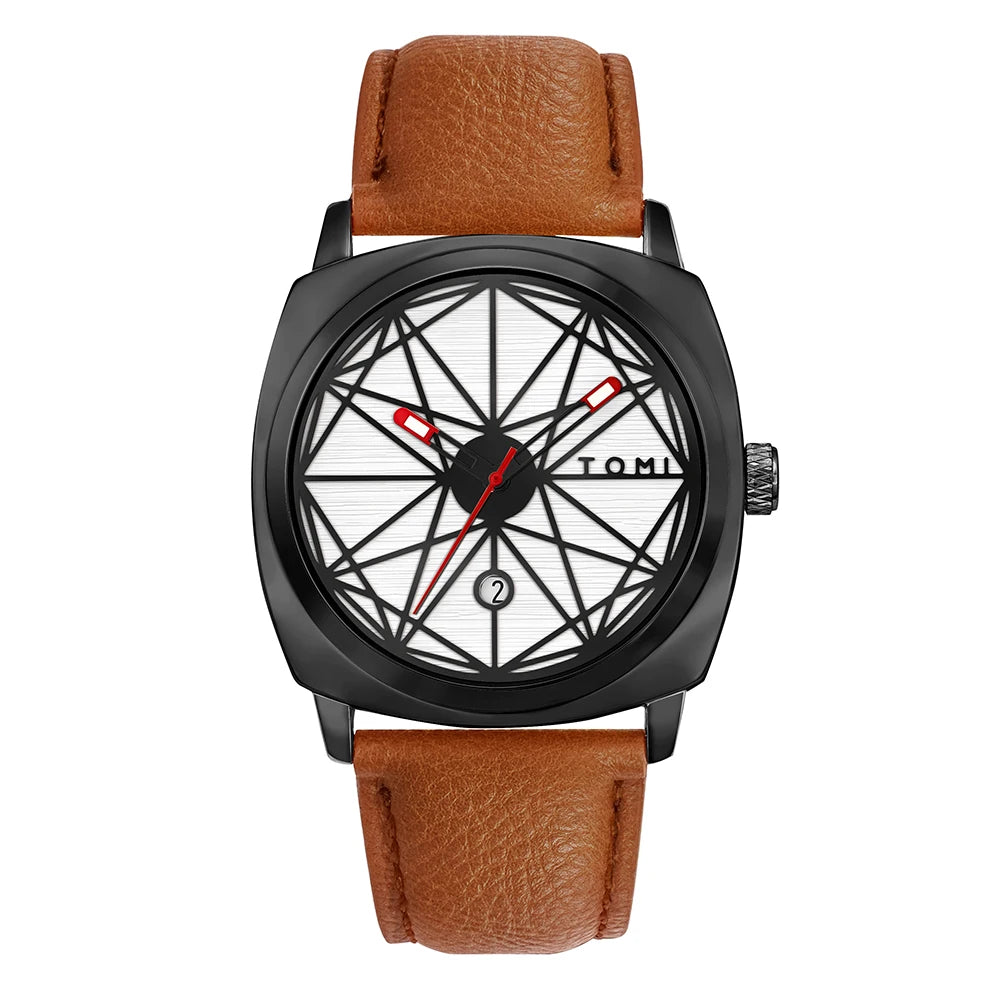 TOMI – Montre Quartz Homme Luxe & Polyvalente | Cadran Rond 40mm, Bracelet PU, Calendrier, Business & Loisir Soldes-ShopOnline