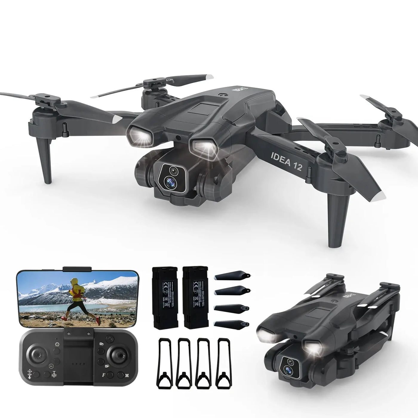 IDEA12 mini Drone 1080P HD Caméra 2 Batteries RC Quadcopter 2.4G WiFi FPV Flux optique pour enfants Cadeau RC HD vidéos - Soldes-ShopOnline