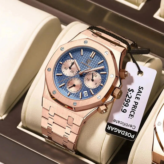 POEDAGAR Montres de luxe d’origine pour hommes Chronographe de date Montre à quartz en acier inoxydable Montre-bracelet étanche à la mode lumineuse pour homme - Soldes-ShopOnline