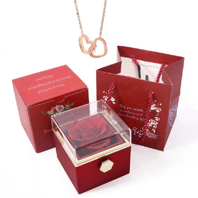 PolishedPlus Custom Names Heart Necklace Personalized Jewelry Rotating Rose Box Pendant Chain For Women Wife Valentine's Day Soldes-ShopOnline