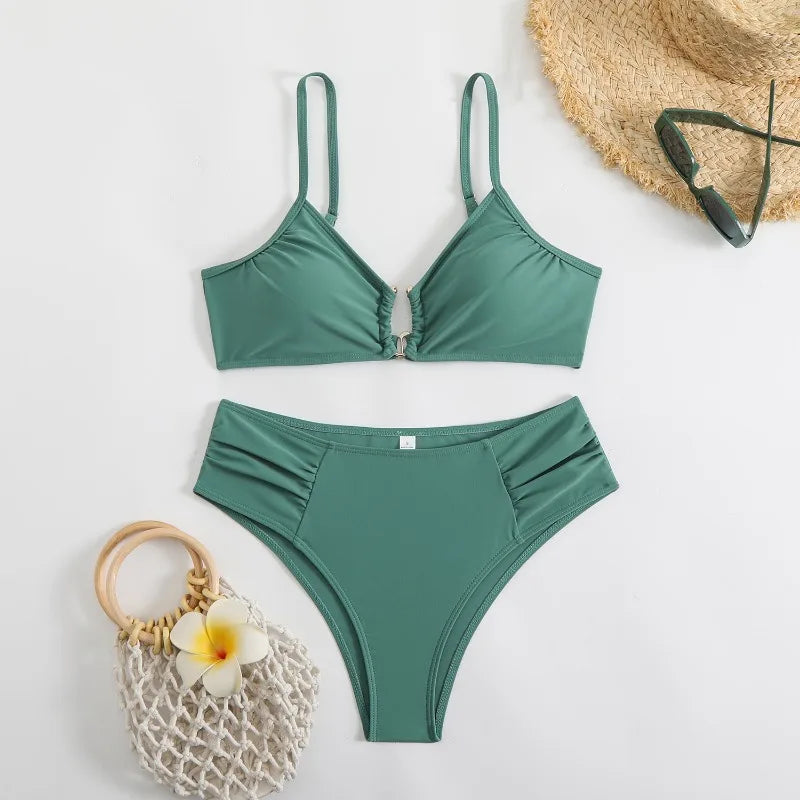 Bikini Triangle Push-Up Uni – Taille Mi-Haute, Décolleté V Profond, Femme S-XXXL Soldes-ShopOnline