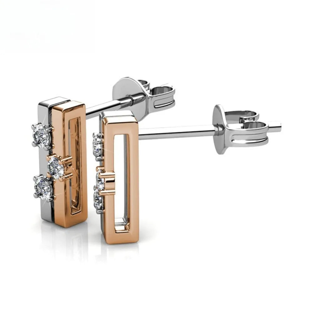 Boucles d’Oreilles Daisini Géométriques – Or Blanc 18K & Cristaux Swarovski Soldes-ShopOnline