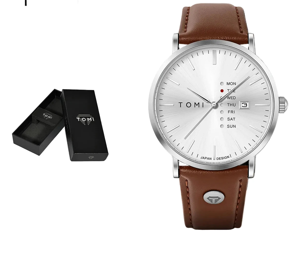 TOMI – Montre Quartz Homme Texturée Business | Bracelet Cuir, Jour & Calendrier, Verre Hardlex Soldes-ShopOnline