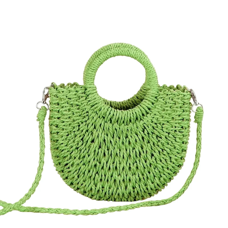 Handwoven Straw Rattan Half-Moon Beach Handbag, Large Capacity Women Summer Hollow Out Shoulder Crossbody Bag, Woven Tote Bag Soldes-ShopOnline