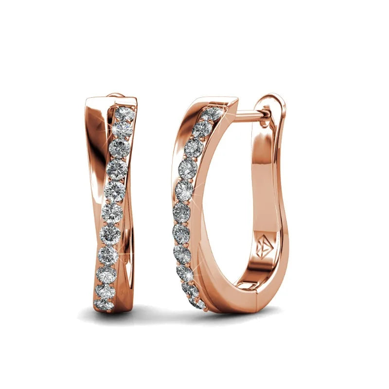 Daisini – Boucles d'Oreilles Créoles Wrapped 22 Cristaux Swarovski | Laiton Plaqué Or Rose 18K, Design Enroulé Tendance Soldes-ShopOnline