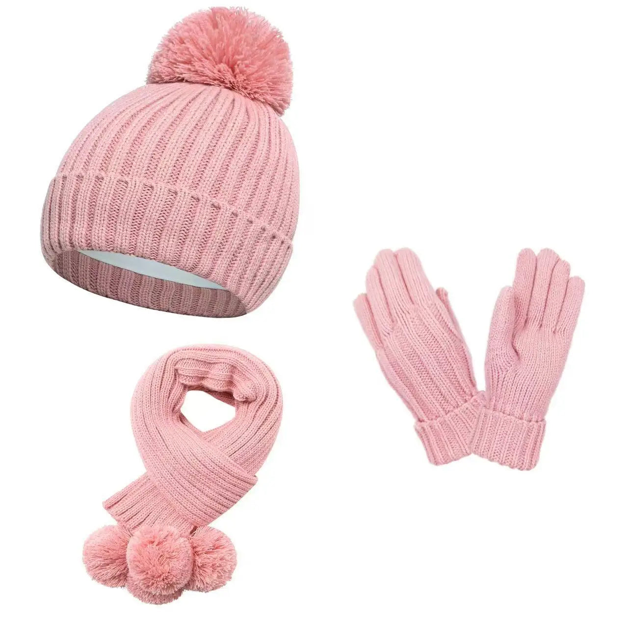 6PCS Kids Hat Scarf Gloves Set Winter Warm Knit Bonnet Mittens for Boys Girls Soldes-ShopOnline