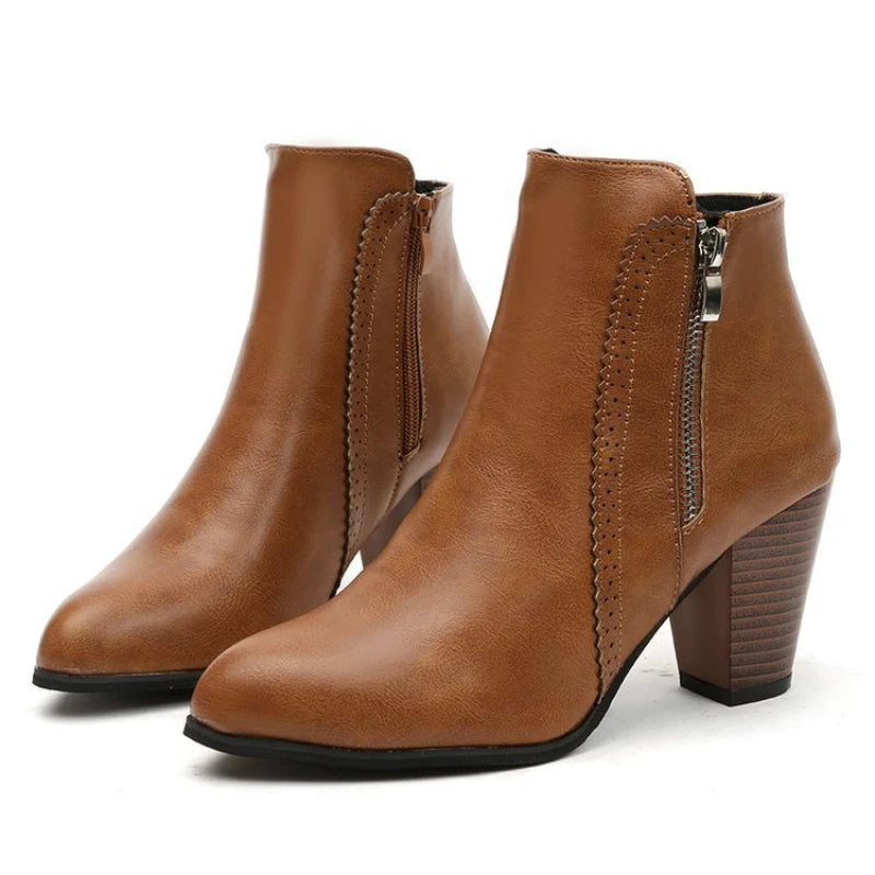 2024 new autumn ladies boot Coarse heeled outdoor nonslip shoe Retro Zipper Fashion Boots Comfort casual women's shoes Botas Soldes-ShopOnline