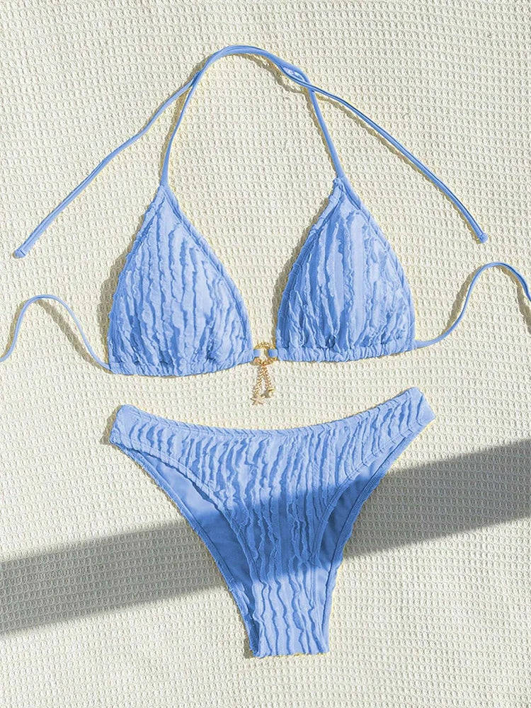 Bikini 2 Pièces Volanté Halter ZerZerOne – Maillot de Bain Femme Été Plage, Tailles S-XL Soldes-ShopOnline