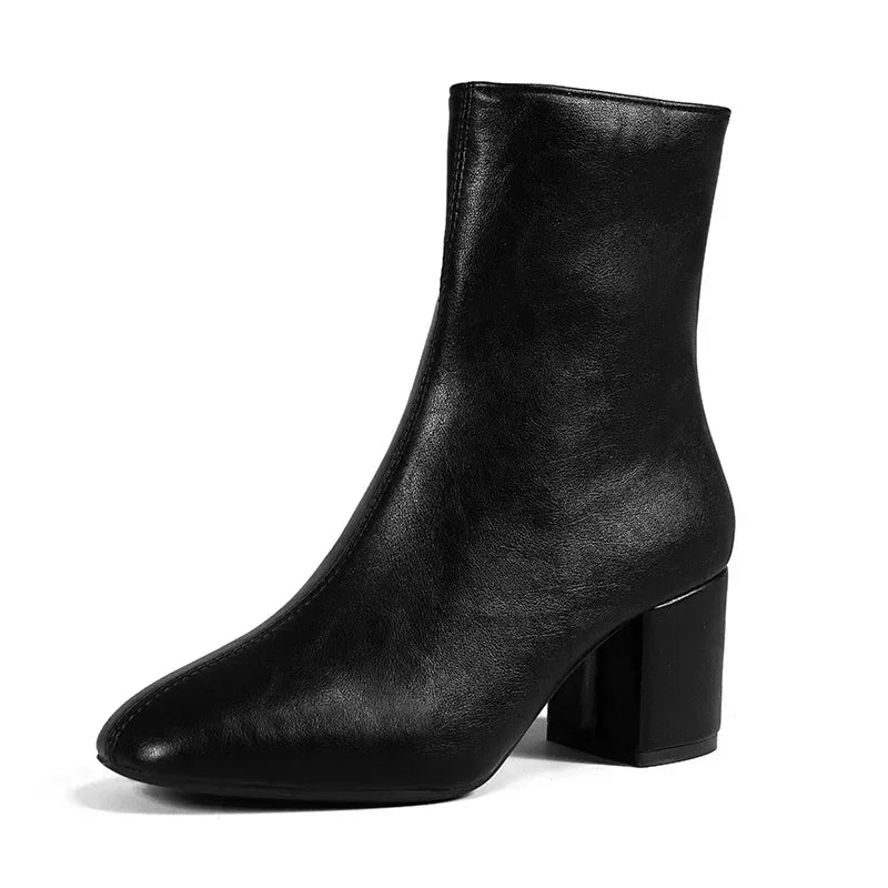 White Ankle Boots for Women  Side Zipper Stretch Middle Heel Large Size Short Boot Fashion Pointed Shoesr 2024 Soldes-ShopOnline