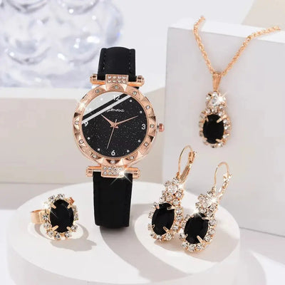 Womens Watches 5Pcs Set Luxury Rhinestone Women Fashion Elegant Wristwatch Quartz Watch For Girl WristWatch Bracelet Gift Soldes-ShopOnline