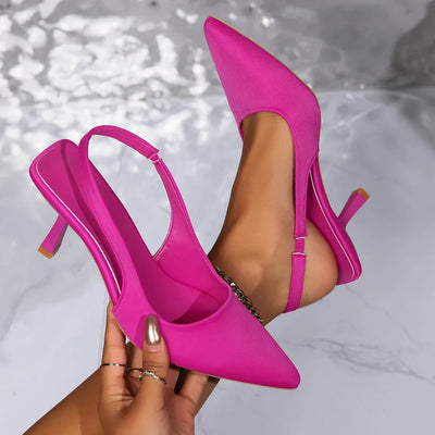 Women Sandals 2024 New Summer High Heels Closed Toe Single Sandals Thin Mid-heeled Fashion Hollow Pointed Toe Women Sandals Soldes-ShopOnline