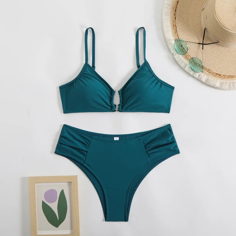 Bikini Triangle Push-Up Uni – Taille Mi-Haute, Décolleté V Profond, Femme S-XXXL Soldes-ShopOnline