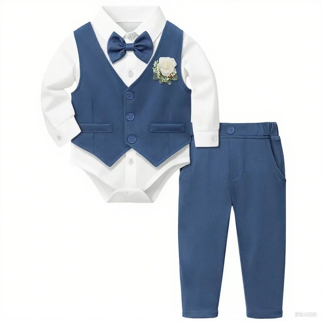 Costume Baptême Bébé Garçon Ensemble Formel | Gilet, Chemise, Pantalon – Baptême, Mariage, Pâques, Anniversaire – 3 à 18 Mois Soldes-ShopOnline
