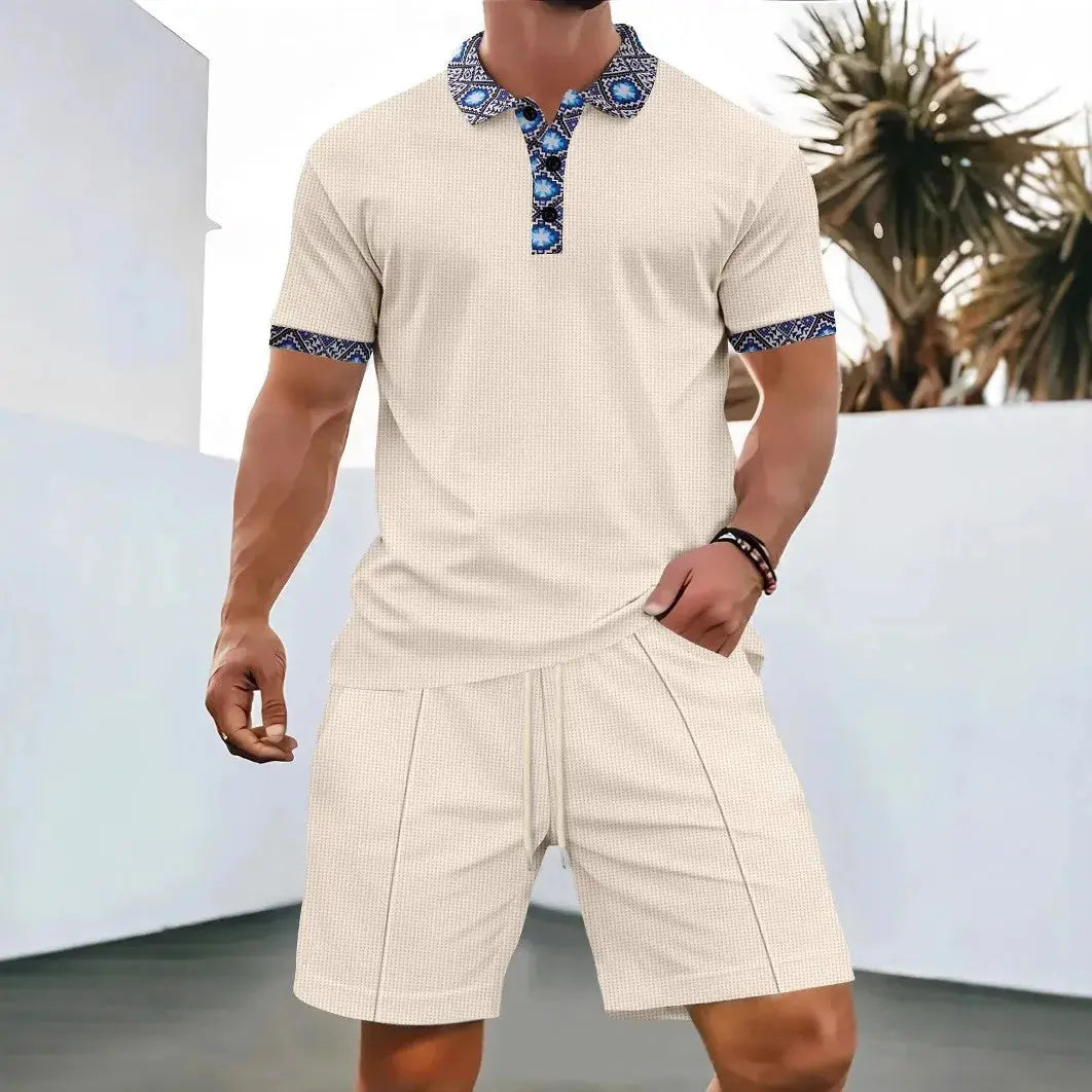 2025 Hommes nouvel été Waffle couleur unie zip-up revers costume à manches courtes shorts deux ensembles ensembles chill short polo zip pour hommes décontracter classe chics - Soldes-ShopOnline