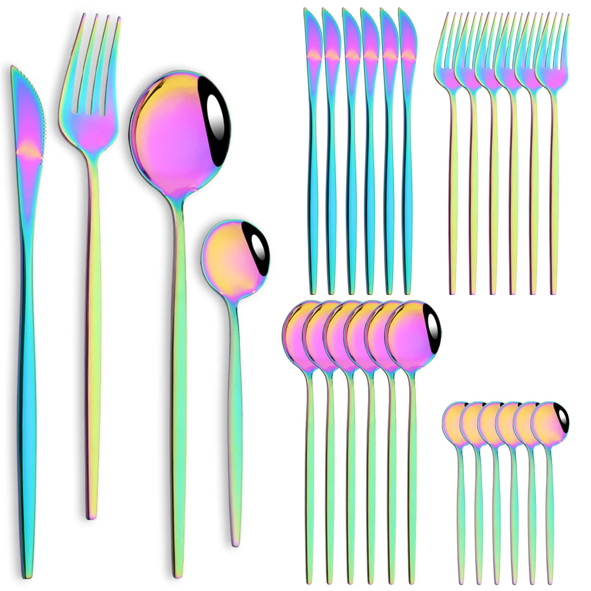 24pcs Stainless Steel Cutlery Set Knife Coffee Spoon Fork Dinnerware Set Mirror Durable Flatware Western Party Kitchen Tableware Soldes-ShopOnline