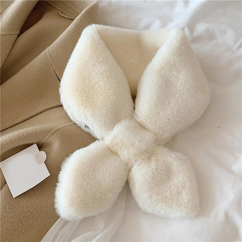 Fake Rabbit Fur Collar Scarf Women Keep Warm Thickening Fur Sjaal Colorful Cross Winter Scarf Autumn Winter Fake Fur Plush Elega Soldes-ShopOnline