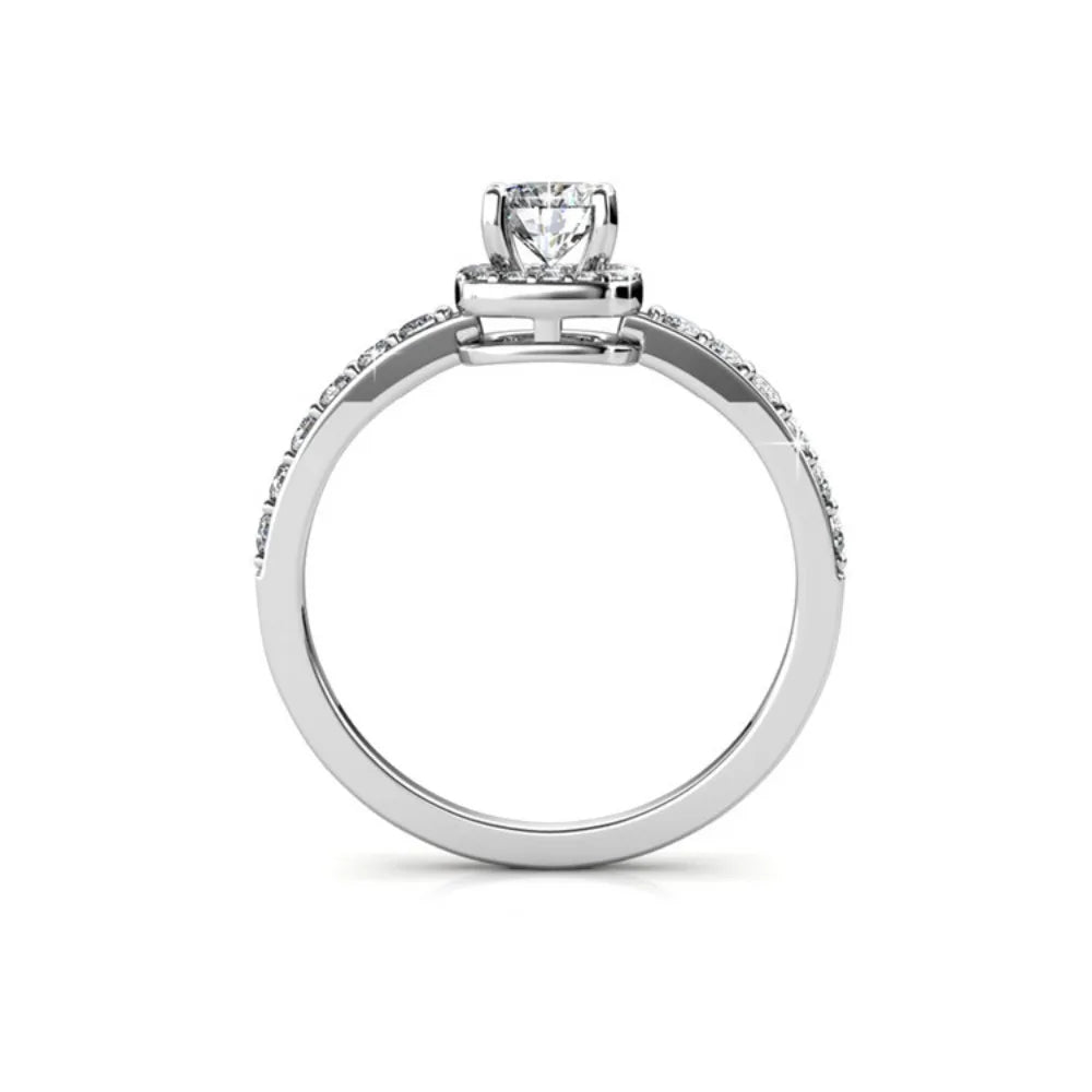 Daisini – Bague Taille Coussin Cristaux Swarovski | Laiton Plaqué Or Blanc 18K, 27 Cristaux, Quotidien & Soirée Soldes-ShopOnline