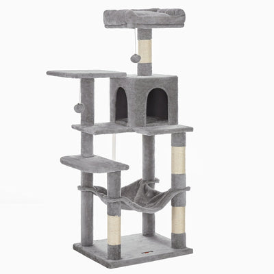 Feandrea Cat Tree, 143 cm Cat Tower for Indoor Cats, Multi-Level Plush Cat Condo with 4 Scratching Posts, 2 Perches, Cave Soldes-ShopOnline