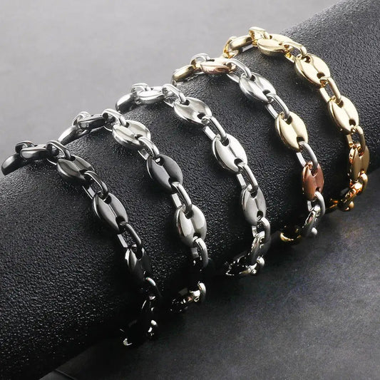 9mm Coffee Beans Link Chain Bracelet for Men Black  Silver Color Stainless Steel Bracelets Hip Hop Male Jewelry Gifts Soldes-ShopOnline