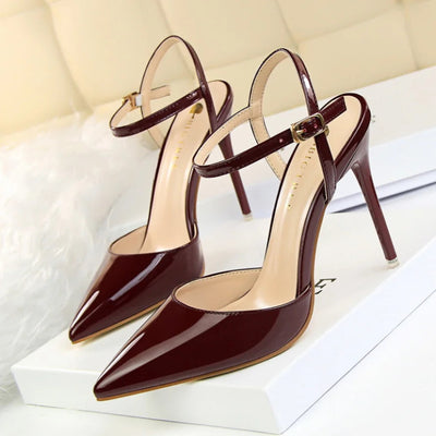 86-1 Style Simple Slim Ultra High Heel Shallow Painted Leather Sexy Nightclub Slimming One-word Strap Women Cool Shoes Soldes-ShopOnline