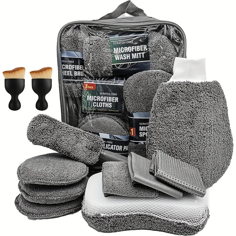 Kit Nettoyage Voiture Microfibre SEAMETAL 11 Pièces – Brosse Jantes, Éponge, Gant & Sac de Rangement Soldes-ShopOnline