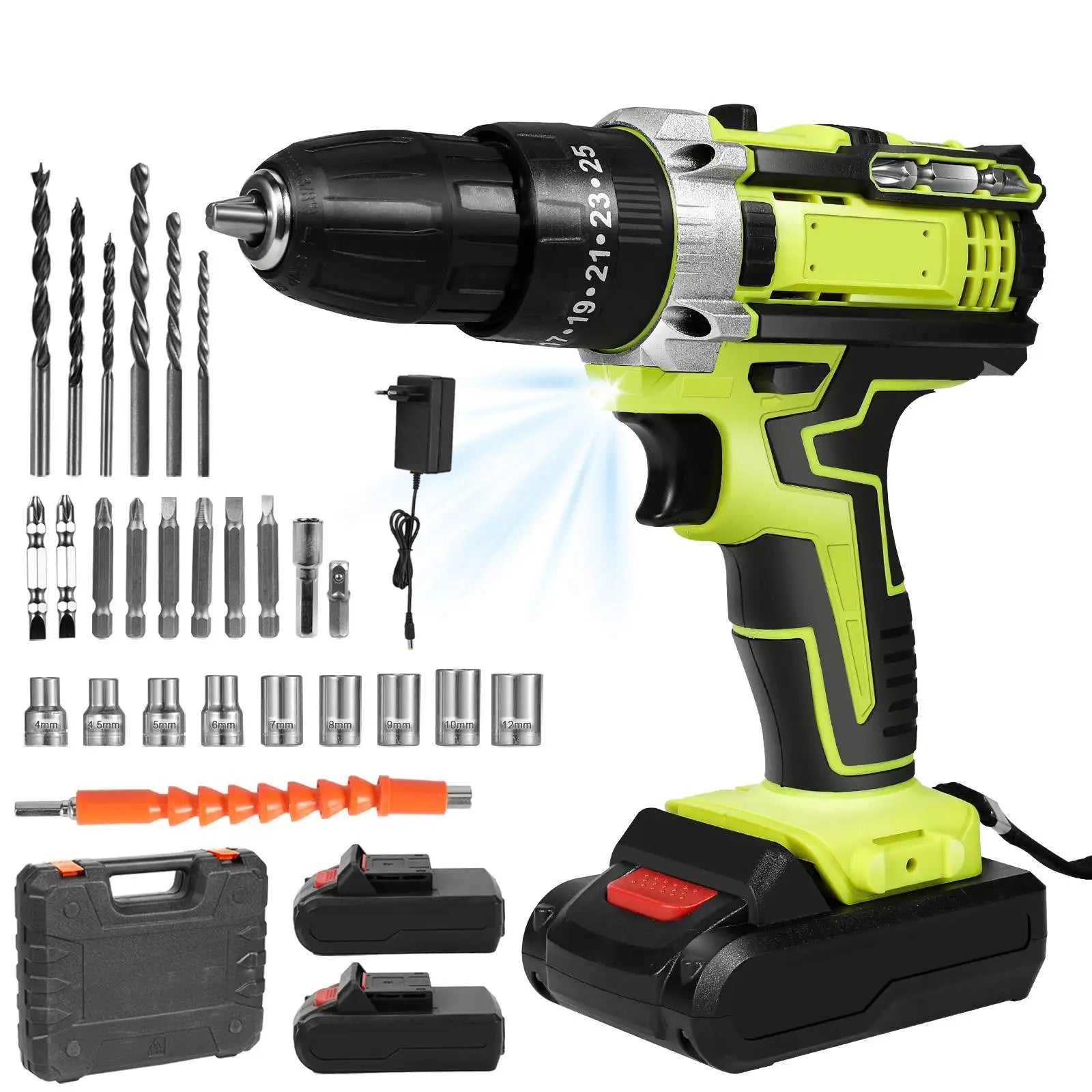 Perceuse Visseuse Sans Fil 45Nm 18V Moteur Brushless | 2 Vitesses, 2 Batteries Li-Ion, Coffret 23 Accessoires, DIY & Chantier Soldes-ShopOnline