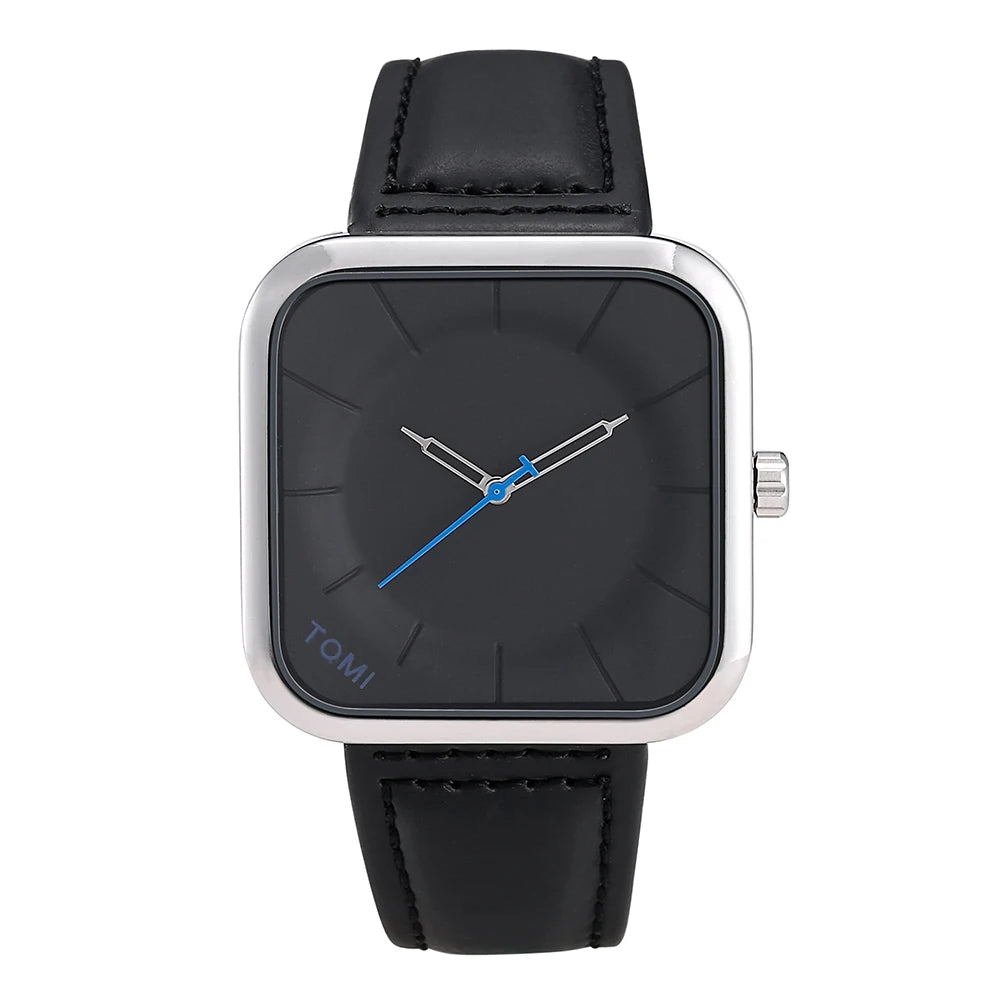 TOMI – Montre Quartz Carrée Noire Mixte | Bracelet Cuir, Design Épuré, Loisir & Business Soldes-ShopOnline