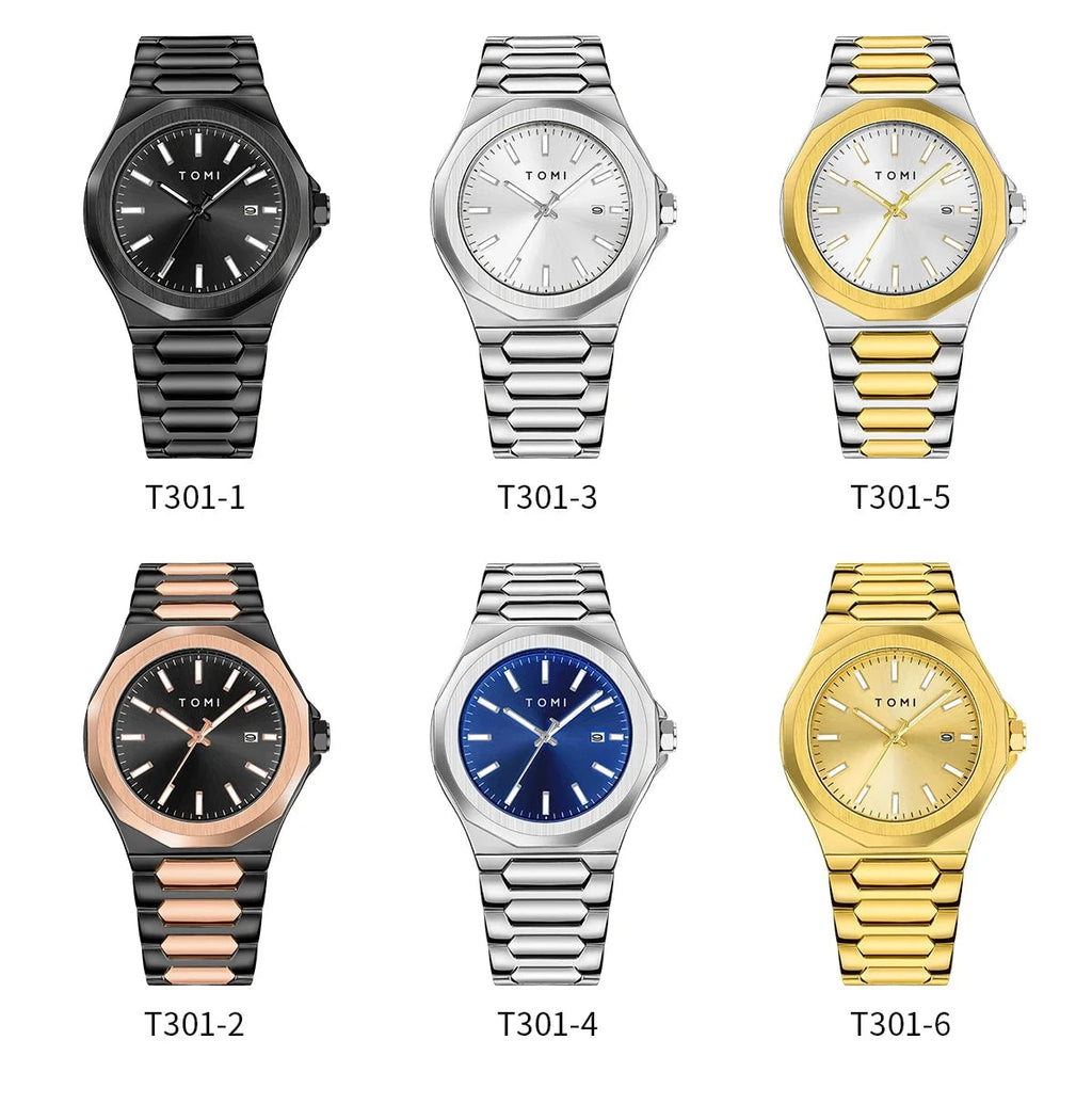 TOMI Luxury Business Men's Watch Gift Box Set High Quality Rose Gold Case Simple and Versatile Quartz Watch Relogio Masculino Soldes-ShopOnline