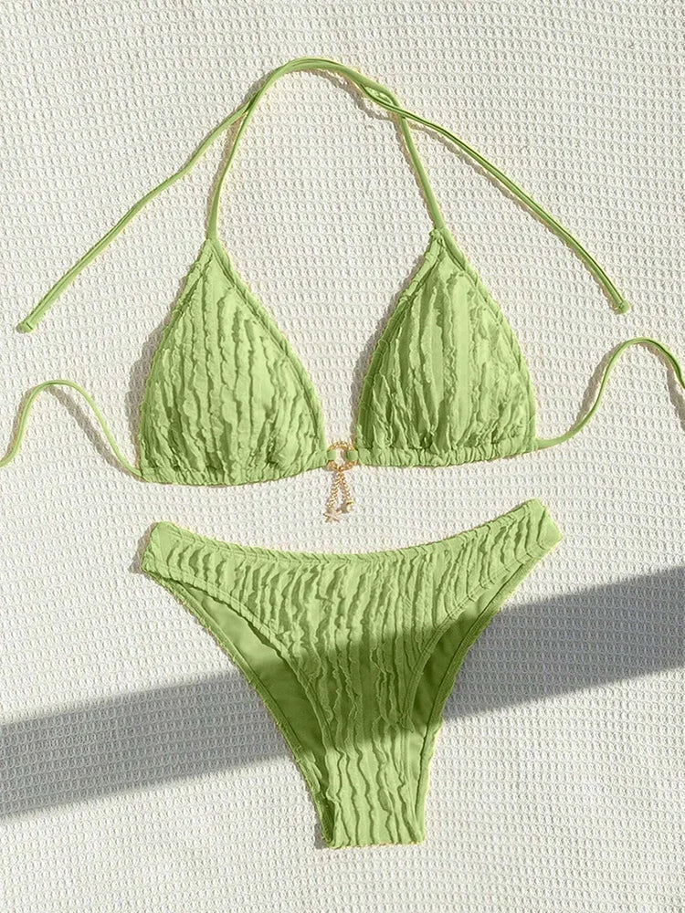 Bikini 2 Pièces Volanté Halter ZerZerOne – Maillot de Bain Femme Été Plage, Tailles S-XL Soldes-ShopOnline