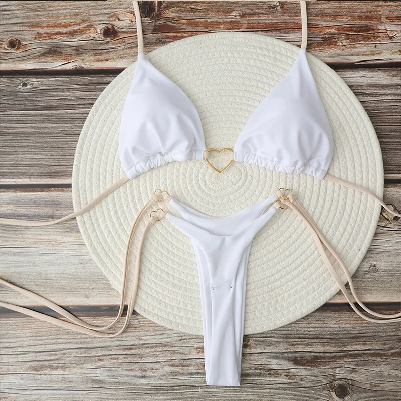 Bikini Brésilien 2 Pièces – Top Triangle Halter & Bas Tanga, Maillot Femme Été Plage Soldes-ShopOnline