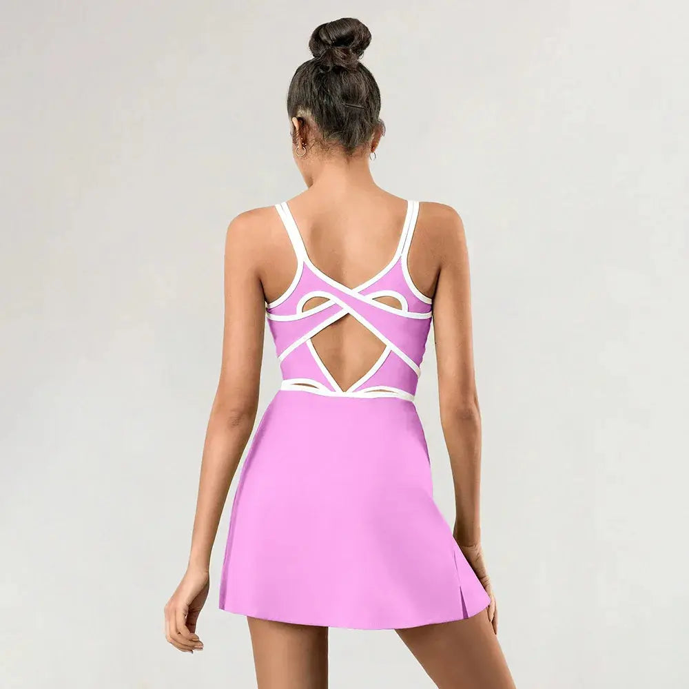 Robe de tennis pour femmes avec intérieur court Golf Badminton Skorts Backless Cross Tracksuits filles tennis  Golf Yoga Dresses S-XL - Soldes-ShopOnline