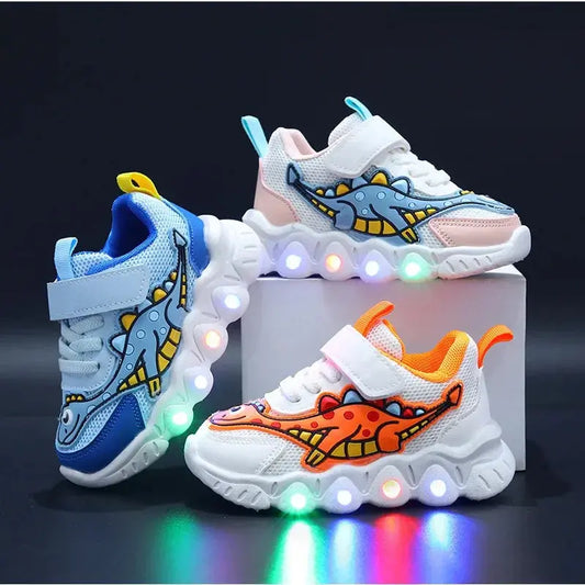 Chaussure de tennis LED Enfants Entraîneur Dessin animé Garçon Casual Sneaker pour Garçon Enfant Chaussure pour Fille Mesh Respirant Chaussure Bébé Éclairée - Soldes-ShopOnline