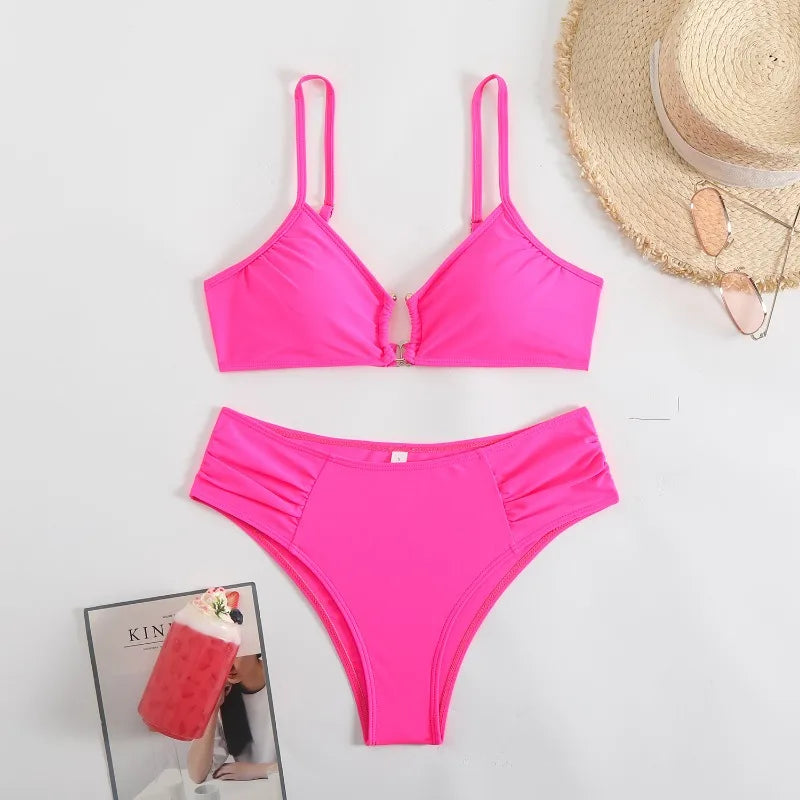 Bikini Triangle Push-Up Uni – Taille Mi-Haute, Décolleté V Profond, Femme S-XXXL Soldes-ShopOnline