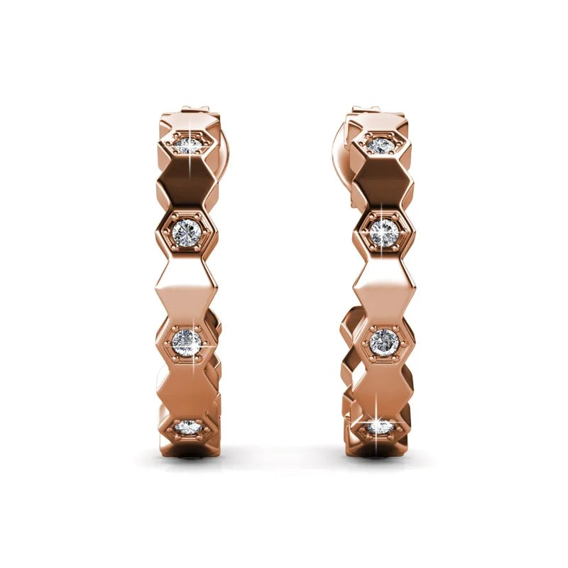Boucles d’Oreilles Daisini Hexagone – Or Rose & 16 Cristaux Swarovski Soldes-ShopOnline