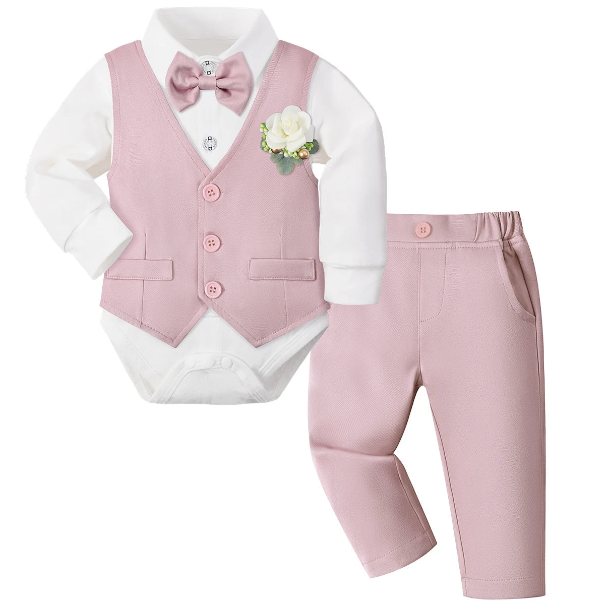 Costume Baptême Bébé Garçon Ensemble Formel | Gilet, Chemise, Pantalon – Baptême, Mariage, Pâques, Anniversaire – 3 à 18 Mois Soldes-ShopOnline