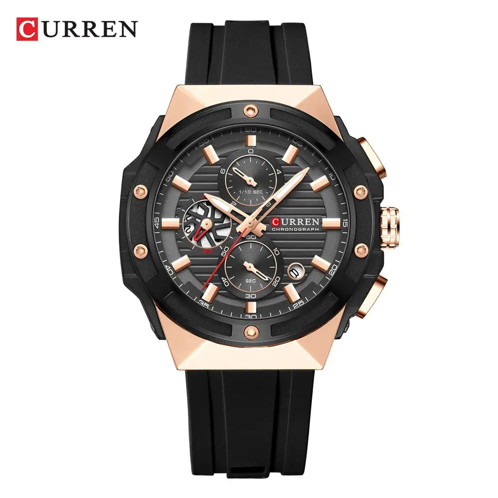 Curren 8462 Montre pour hommes à cadran à rayures en acier de luxe Multifonctionnelle étanche Chronographe lumineux Calendrier Montres pour hommes à Prix Attractif - Soldes-ShopOnline