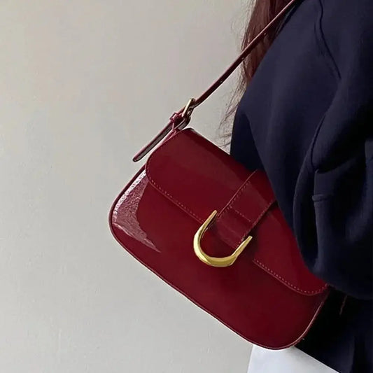 Sac à bandoulière décontracté à boucle en fer à cheval en cuir PU classique, petit sac à bandoulière de couleur solide avec fermeture à glissière, pochette pour femmes - Soldes-ShopOnline