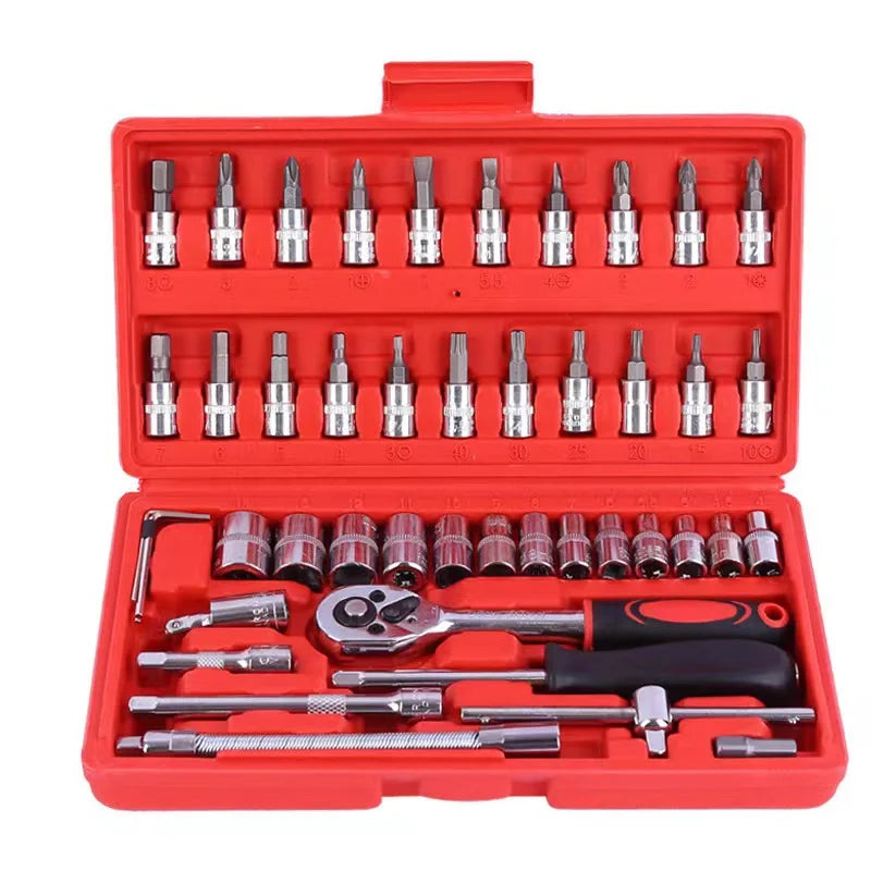 Coffret Outils 46 Pièces – Douilles 1/4", Clé à Cliquet, Tournevis | Auto, Maison, DIY – Mallette Rigide Incluse Soldes-ShopOnline